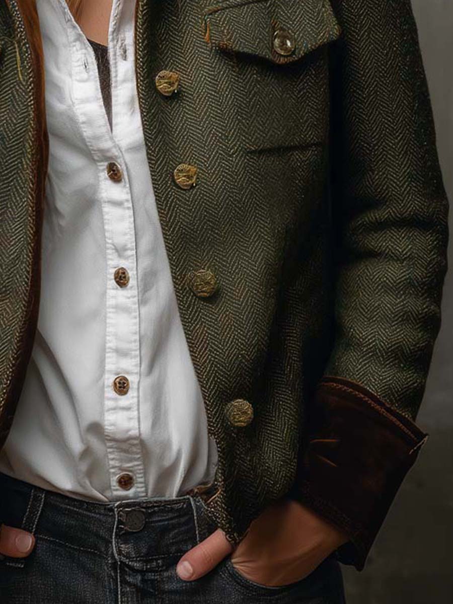 Honorine | Blazer Vintage Espiga con Ribetes en Contraste