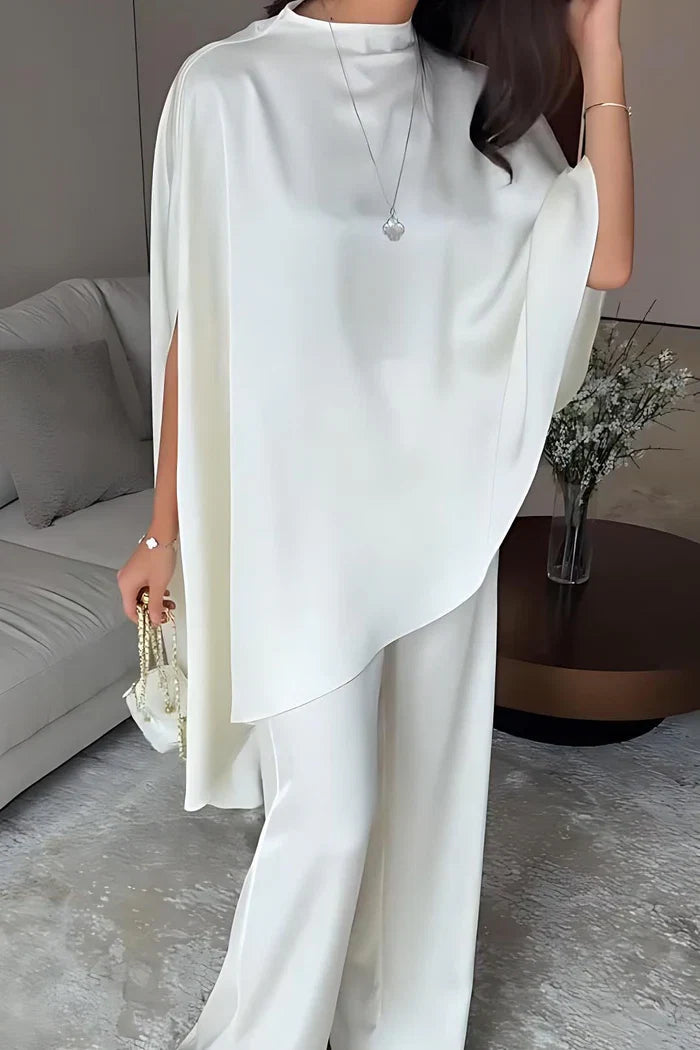 Conjunto de dos piezas de top y pantalón de diseño irregular a la moda