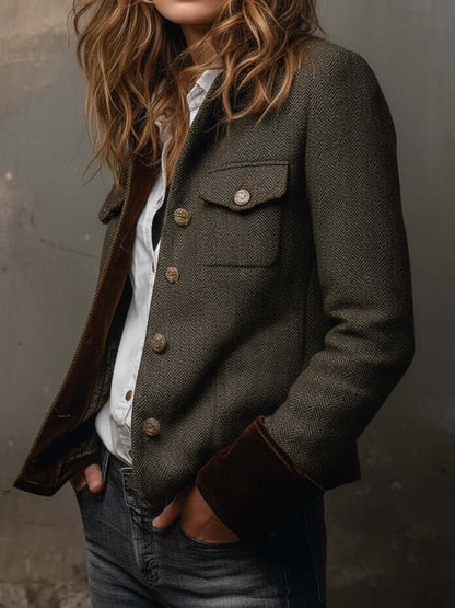 Honorine | Blazer Vintage Espiga con Ribetes en Contraste