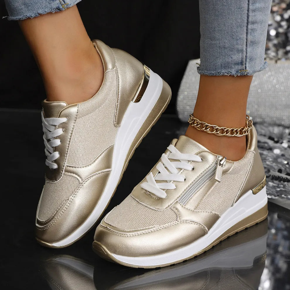 Nuevas zapatillas ortopédicas con cordones y cremallera lateral para mujer