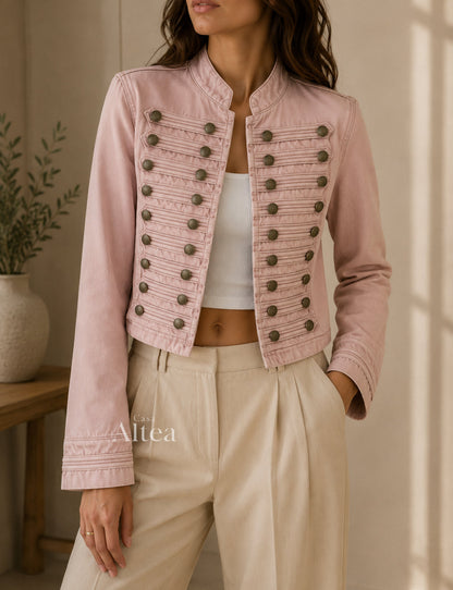Nadia Chaqueta Vaquera Ajustada con Cuello Bao