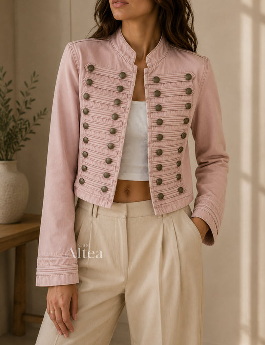 Nadia Chaqueta Vaquera Ajustada con Cuello Bao