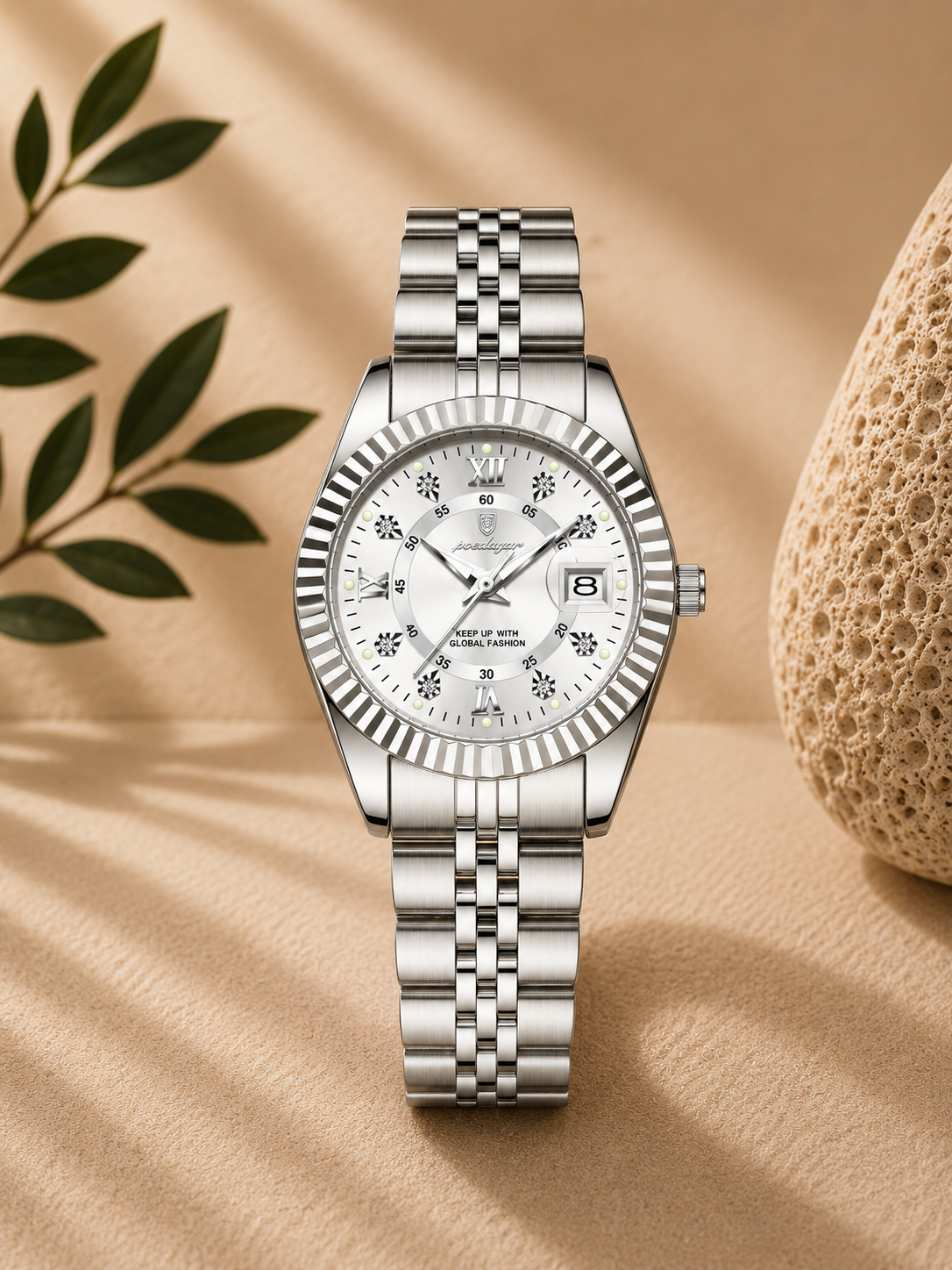 Lorena Reloj Elegante de Acero Inoxidable con Fecha