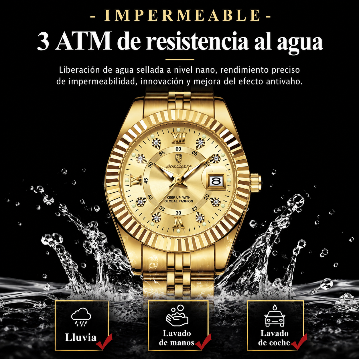 Lorena Reloj Elegante de Acero Inoxidable con Fecha