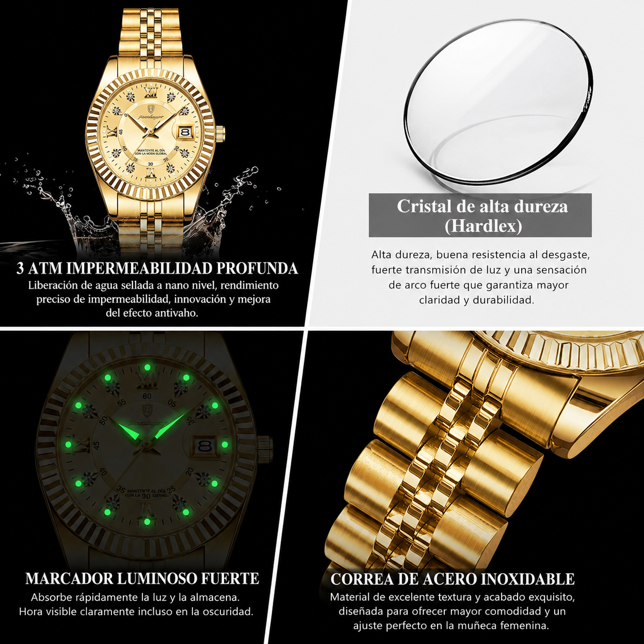 Lorena Reloj Elegante de Acero Inoxidable con Fecha