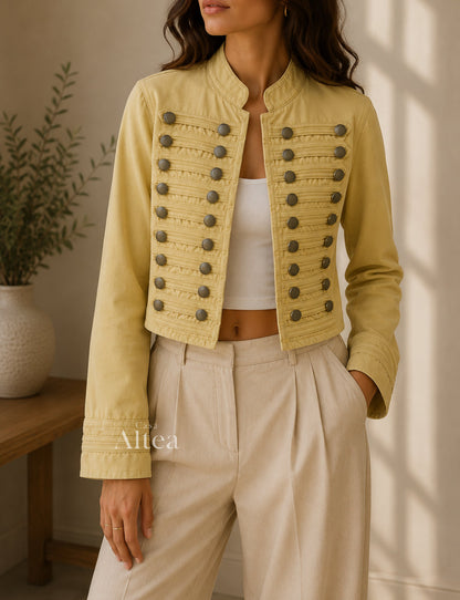 Nadia Chaqueta Vaquera Ajustada con Cuello Bao