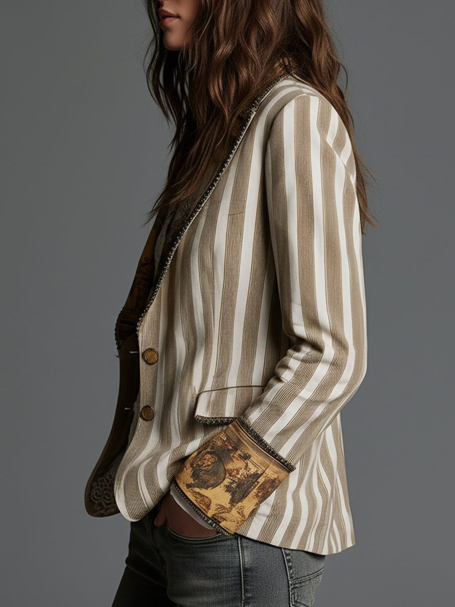 Suzanne | Blazer Bohemio a Rayas con Cuello Estampado