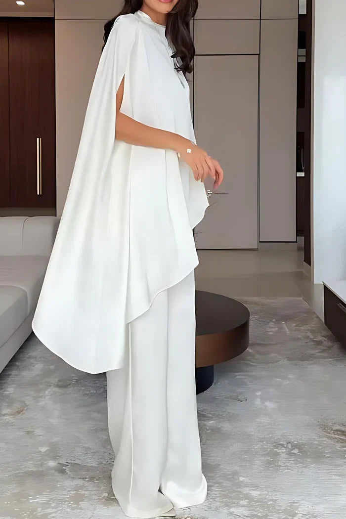 Conjunto de dos piezas de top y pantalón de diseño irregular a la moda