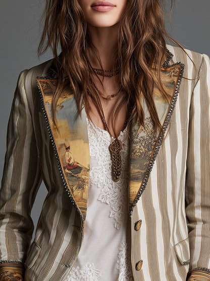 Suzanne | Blazer Bohemio a Rayas con Cuello Estampado