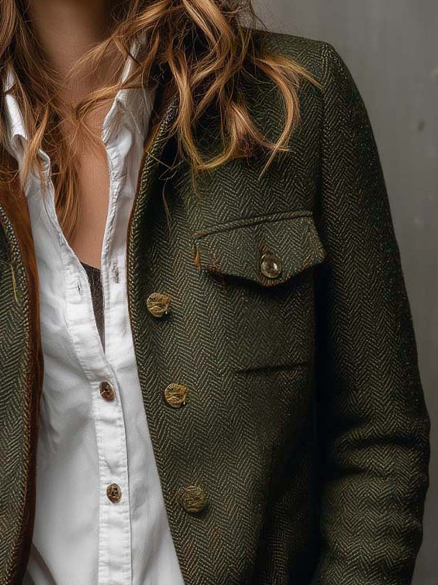 Honorine | Blazer Vintage Espiga con Ribetes en Contraste