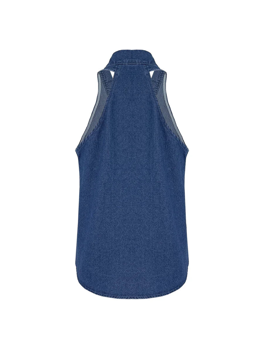 Conjunto vaquero sin mangas, con cuello en V