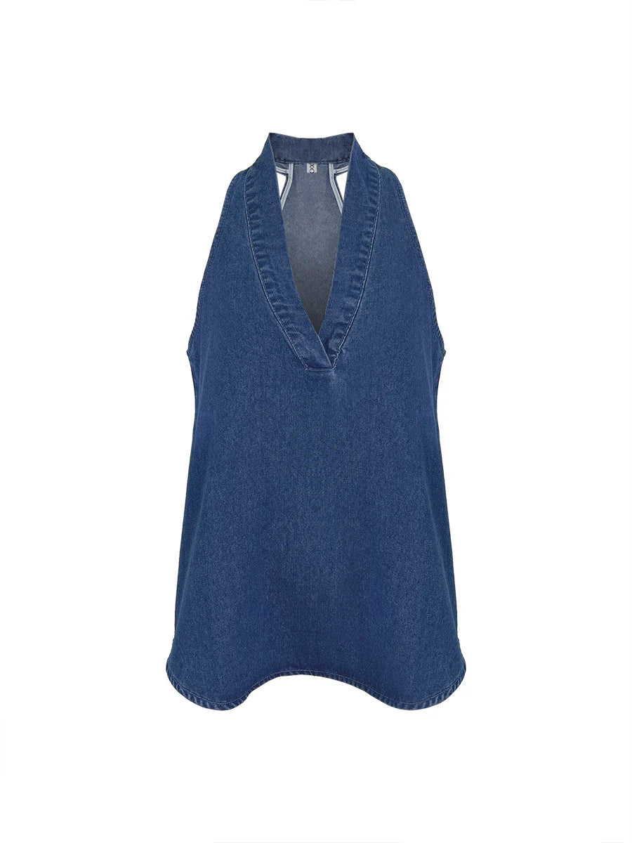 Conjunto vaquero sin mangas, con cuello en V