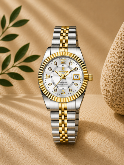 Lorena Reloj Elegante de Acero Inoxidable con Fecha