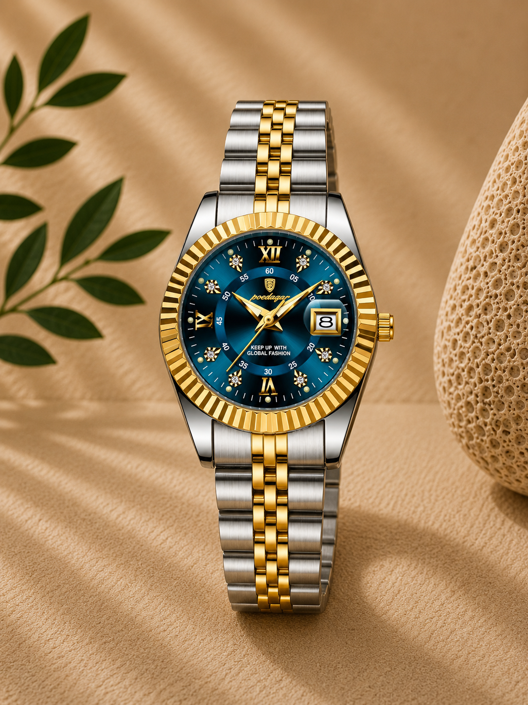 Lorena Reloj Elegante de Acero Inoxidable con Fecha