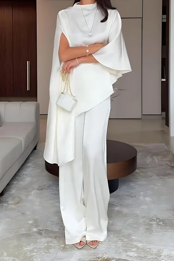 Conjunto de dos piezas de top y pantalón de diseño irregular a la moda
