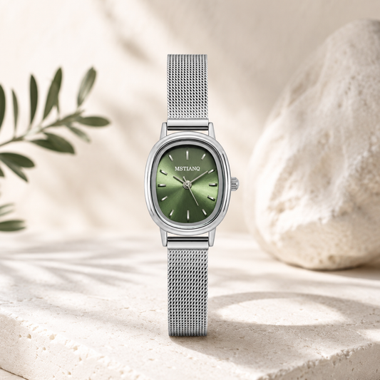Esmeralda Reloj Ovalado Verde de Acero Inoxidable