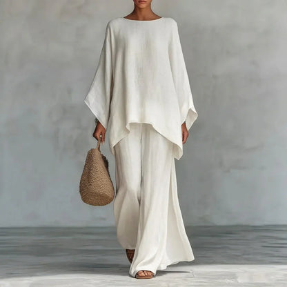 Cristina | Traje de dos piezas con mangas largas y pantalón de pierna ancha
