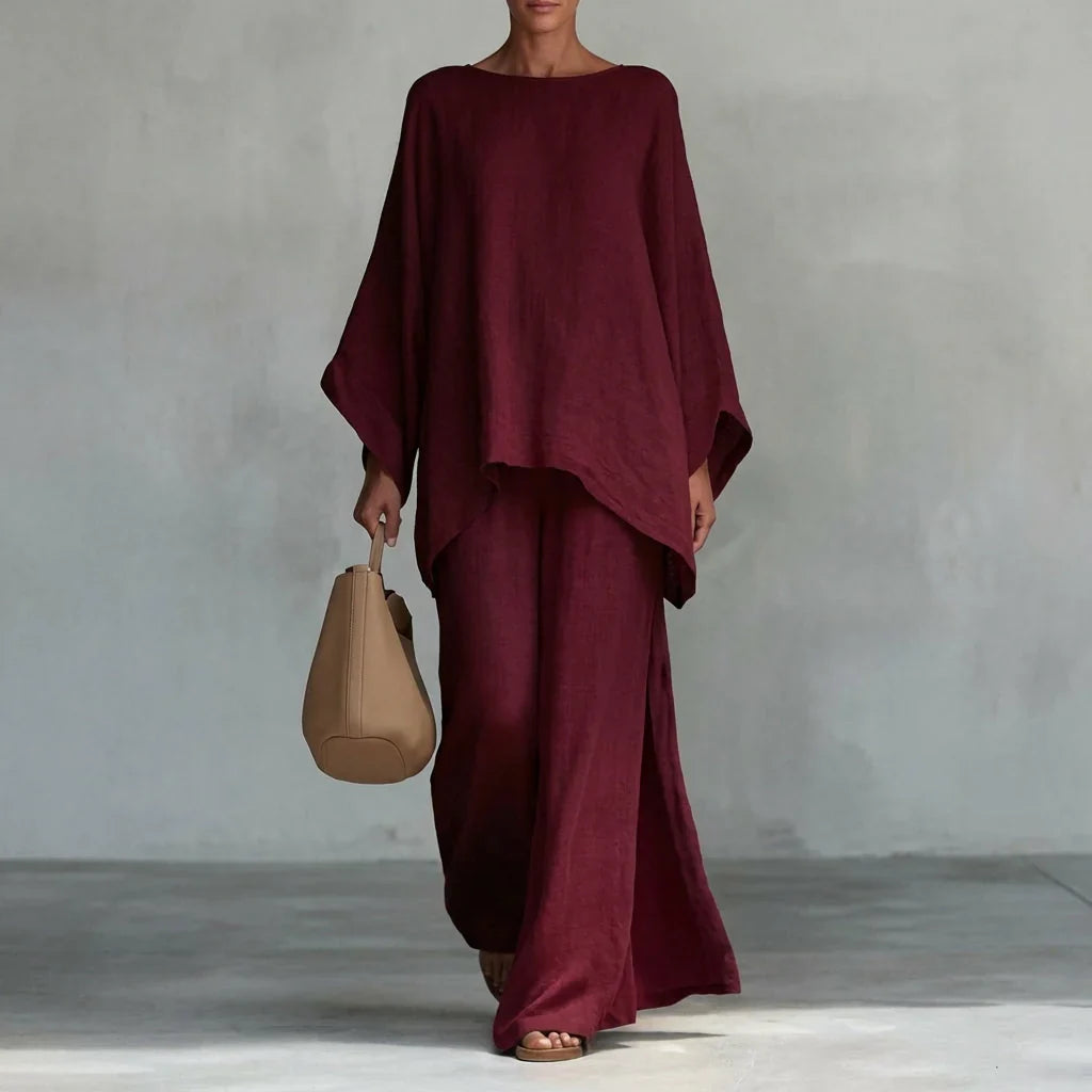 Cristina | Traje de dos piezas con mangas largas y pantalón de pierna ancha