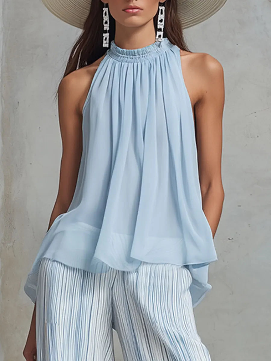 Mendoza | Conjunto elegante con top sin mangas y pantalones anchos a rayas