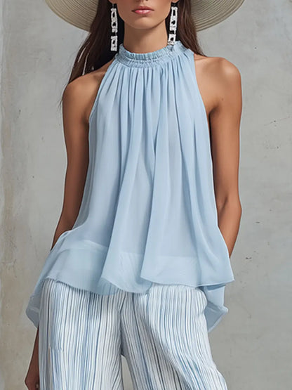 Mendoza | Conjunto elegante con top sin mangas y pantalones anchos a rayas