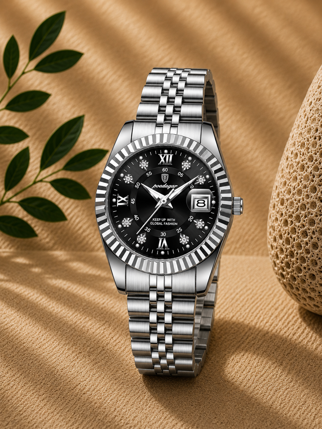 Lorena Reloj Elegante de Acero Inoxidable con Fecha