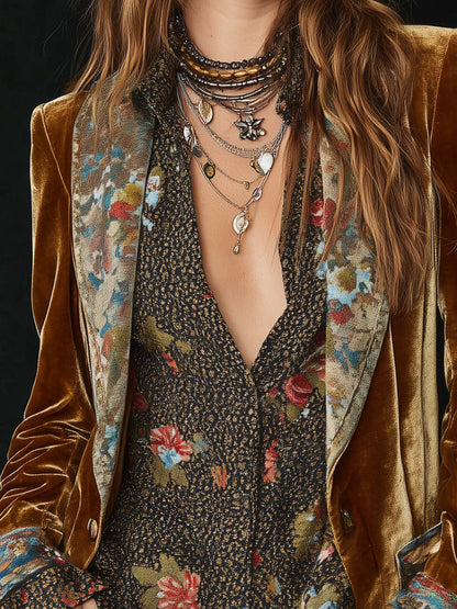 Marcelline | Blazer Patchwork Estampado Floral Vintage