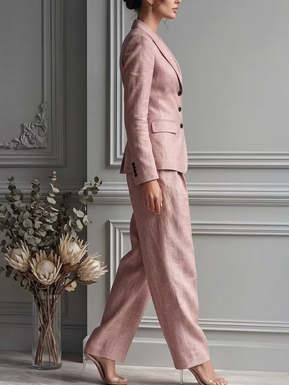 Traje de dos piezas para mujer con cuello en V y botones