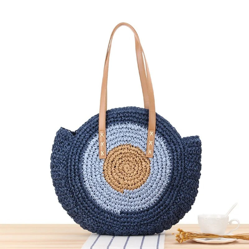 Capri Bolso Redondo de Rafia Tejida Estilo Bohemio
