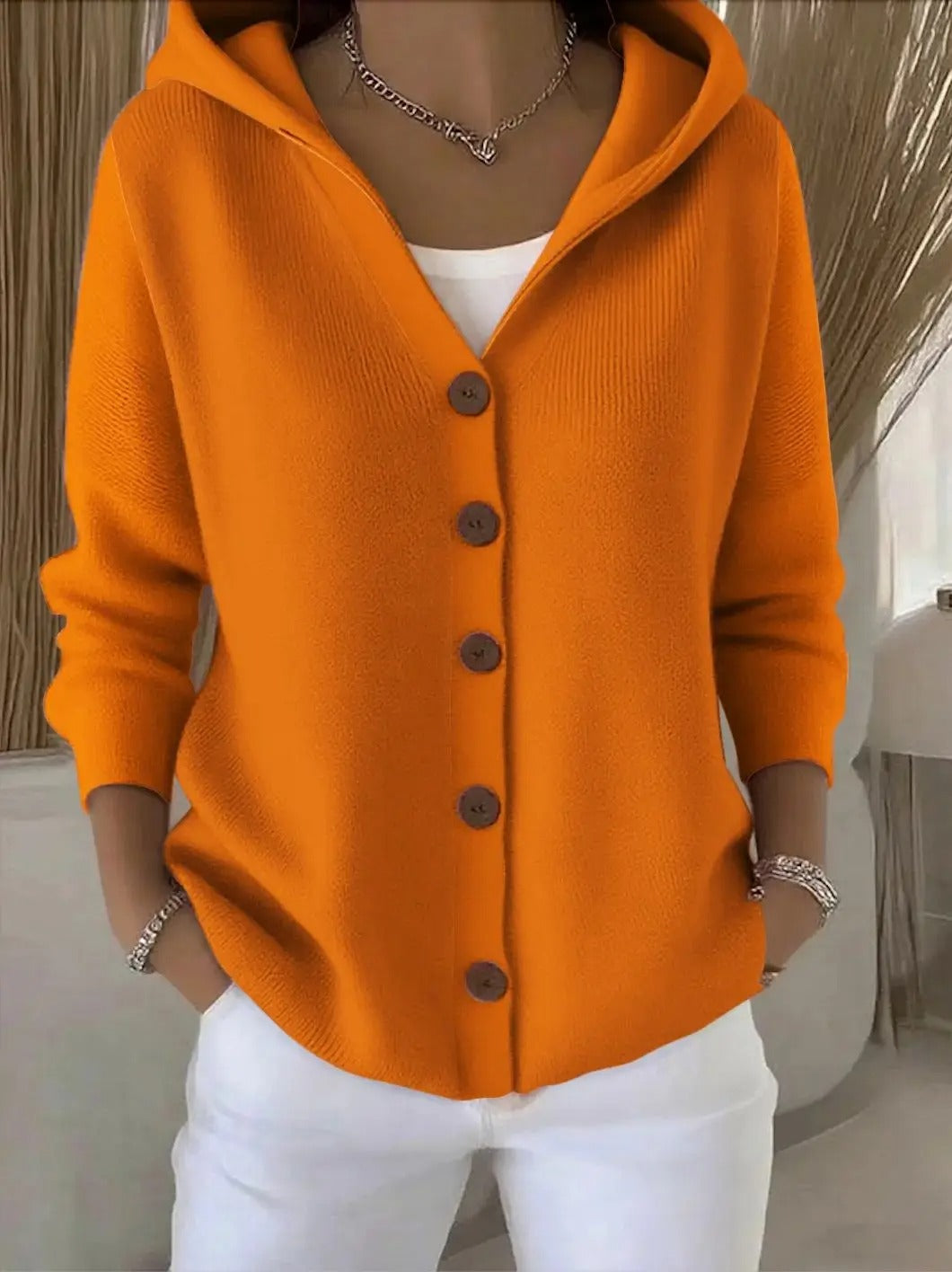 Clara Cárdigan de Punto con Capucha y Botones