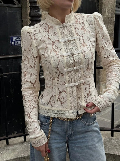 Violeta Chaqueta de Encaje Calado con Transparencias