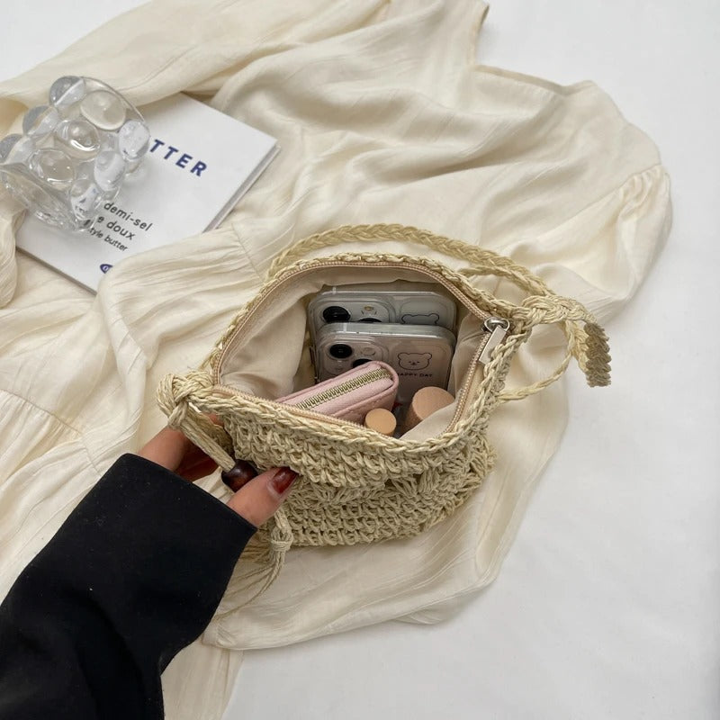 Alma Bolso de Rafia Tejida con Asa Cruzada para Verano