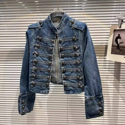 Ofelia Chaqueta Militar Vaquera Corta con Detalles Metálicos