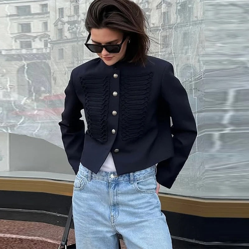 Paula Chaqueta Corta de Estilo Militar con Botones