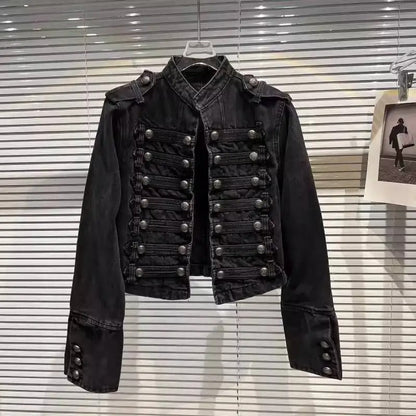 Ofelia Chaqueta Militar Vaquera Corta con Detalles Metálicos