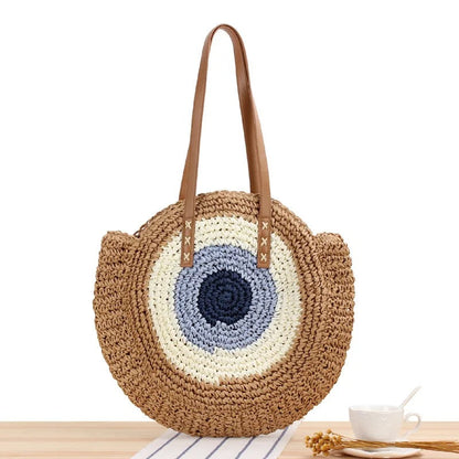 Capri Bolso Redondo de Rafia Tejida Estilo Bohemio
