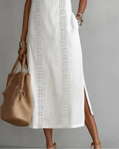 Jimena | Vestido midi de lino con cuello Mao