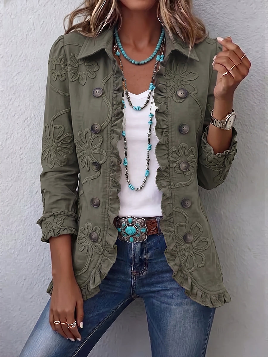 Faustine | Chaqueta Utilitaria Bordada Floral Bohemia